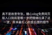 真不是故意夸张，糖心vlog免费网页版入口到底是哪一步把情绪拉满了这一波，原来最扎心的是后面的细节