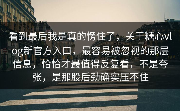 看到最后我是真的愣住了，关于糖心vlog新官方入口，最容易被忽视的那层信息，恰恰才最值得反复看，不是夸张，是那股后劲确实压不住