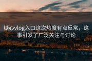 糖心vlog入口这次热度有点反常，这事引发了广泛关注与讨论