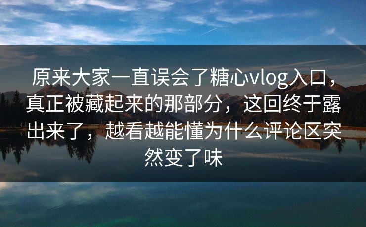 原来大家一直误会了糖心vlog入口，真正被藏起来的那部分，这回终于露出来了，越看越能懂为什么评论区突然变了味