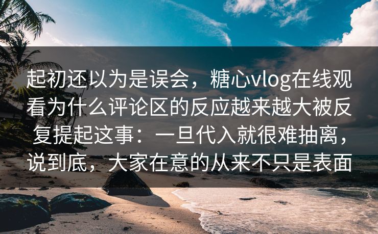 起初还以为是误会，糖心vlog在线观看为什么评论区的反应越来越大被反复提起这事：一旦代入就很难抽离，说到底，大家在意的从来不只是表面